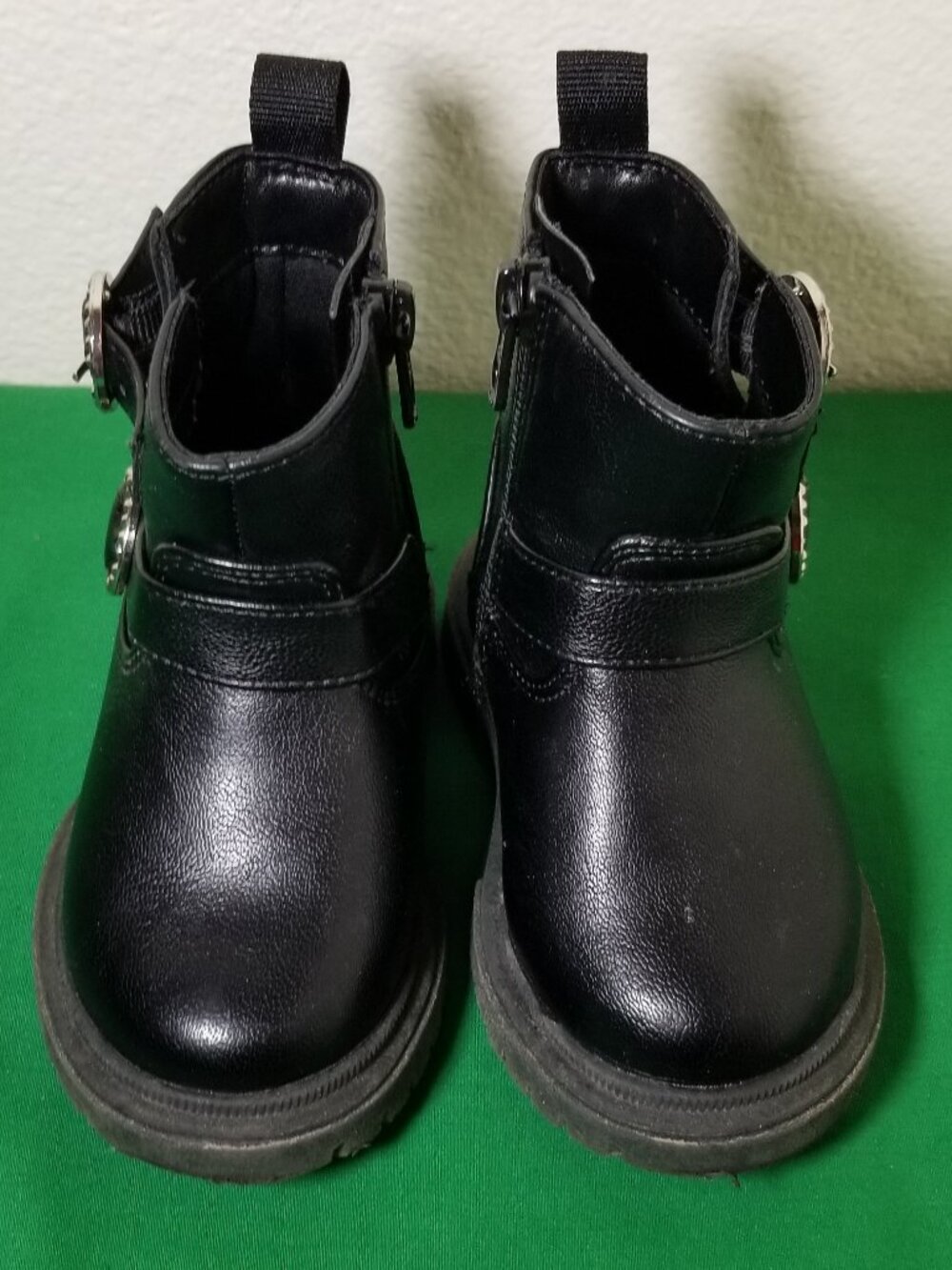 Cat & Jack Toddler Girls Size 5 Two Buckle Black Boots Biker Motorcycle Chunky